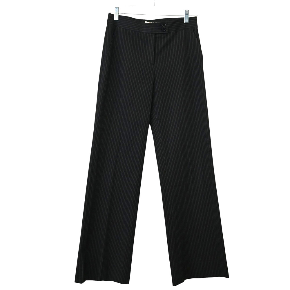 Etro Dress Pants Size 38 US 2 Black White Pinstripe Flat Front Wide Leg Trousers
